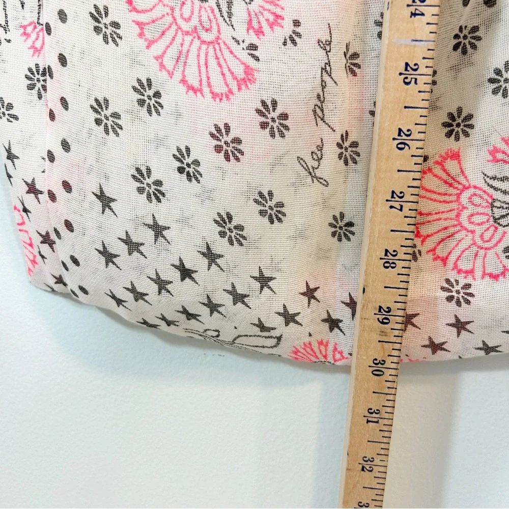 Free People White and Pink Floral Hobo Market Beach Bag Bohemian